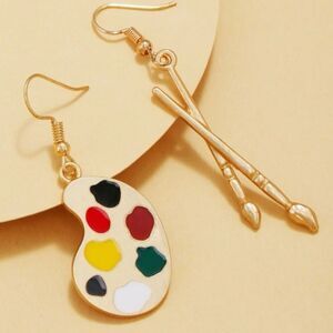 3for$20 NEW gold Paintbrush & Palette Mismatched Drop Earrings